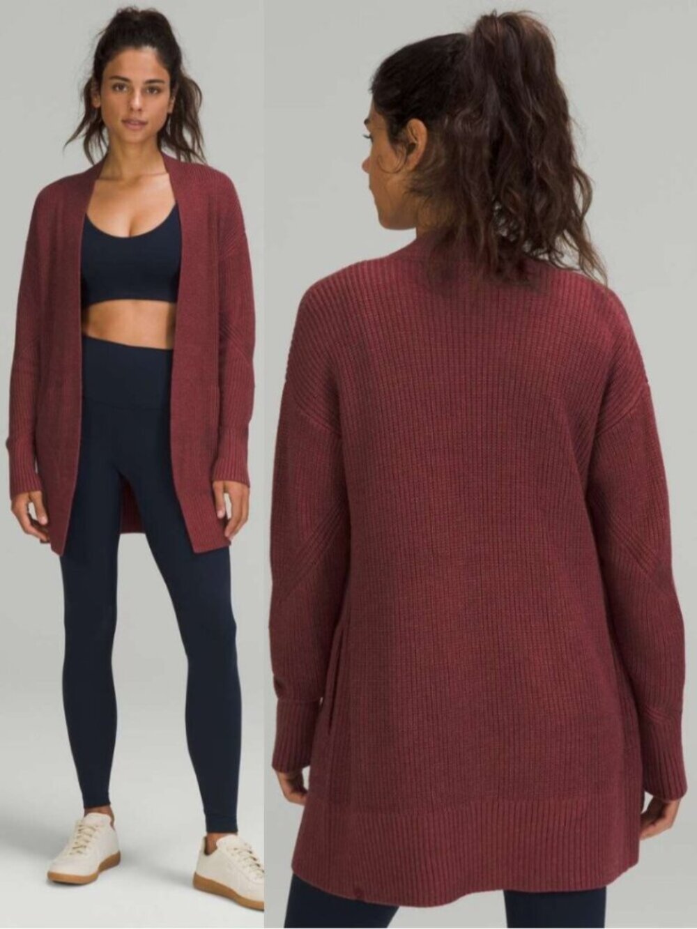 Lululemon Burgundy Cashlu Knit Open Front Wrap Cardigan